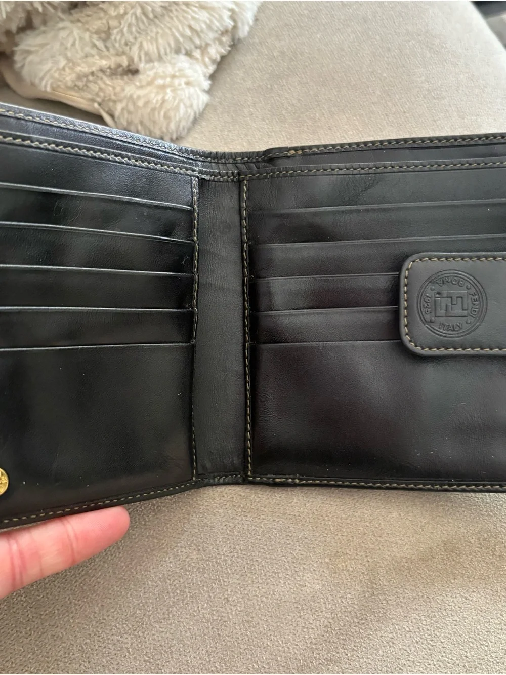 Fendi Black & Brown Striped Card Holder with Snap Tab